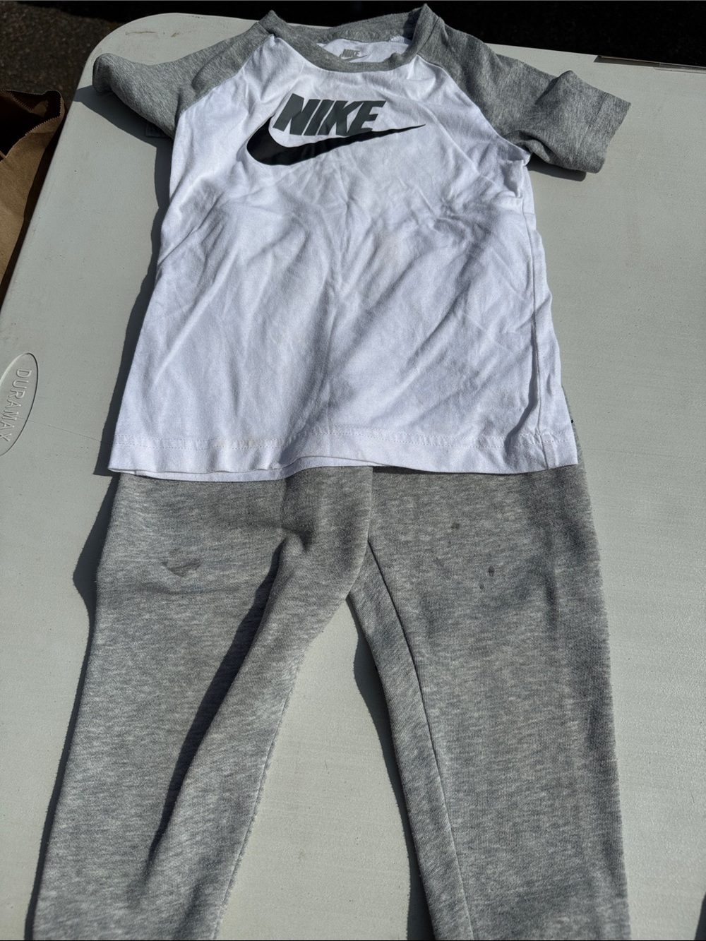Nike Kids Gray Raglan Sweatpants Set with White Tee